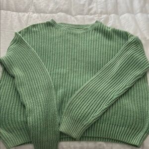 Sonoma Green Crew Neck Sweater with Ribbed Texture